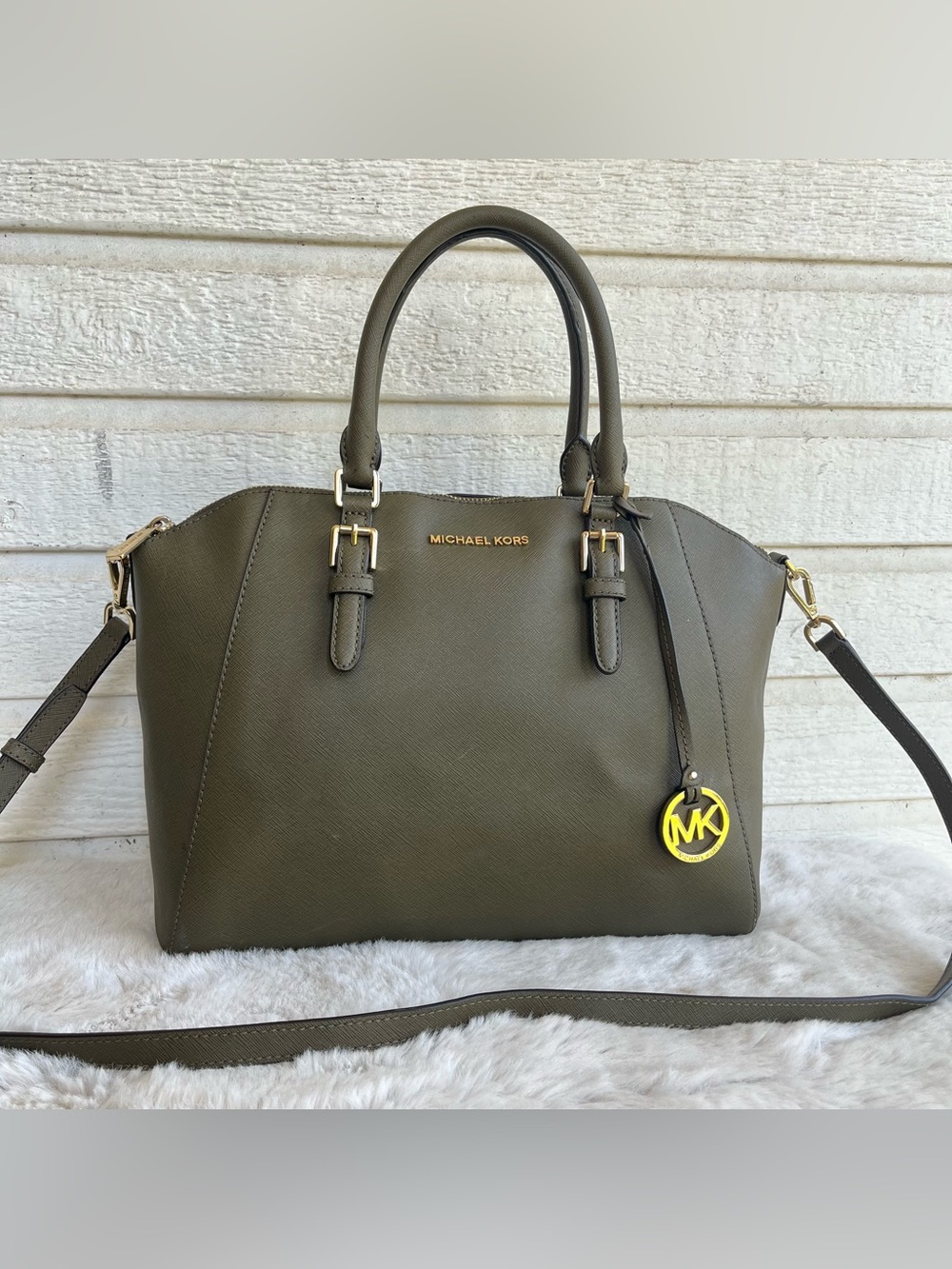 MICHAEL KORS Olive Army Green Ciara Selma Fulton Bedford Satchel Tote Handbag